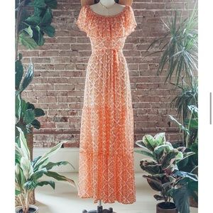 Orange and yellow floral tiered maxi dress from flying tomato